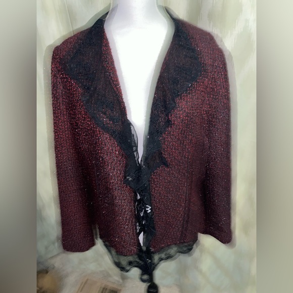 Chico’s Blazer beaded lace ruffle collar tweed Jacket coat - Picture 3 of 9